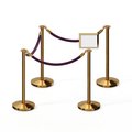 Montour Line Stanchion Post & Rope Kit PolBrass 4FlatTop 3Purple Rope 8.5x11H Sign C-Kit-3-PB-FL-1-Tapped-1-8511-H-3-PVR-PE-PB